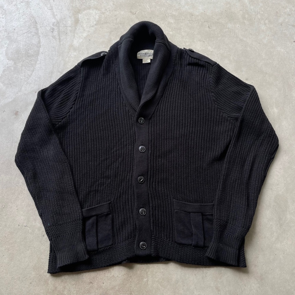 Denim & Supply Ralph Lauren Mens Black Cotton Shawl Collar Cardigan Sweater L